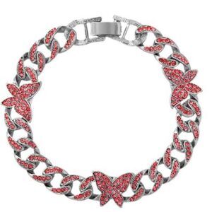 Silver Chunky Chain Pink Crystals Butterflies Statement Bracelets Anklet NEW